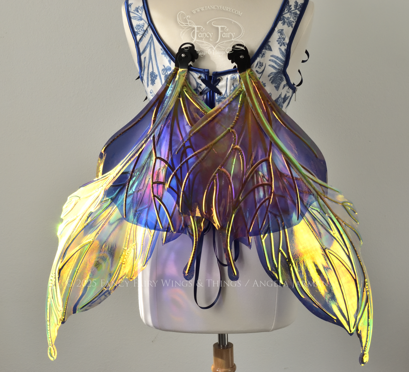 Ready to Ship Datura / Pansy 'Bluebell' Painted Iridescent Convertible Fairy Wings with Black Veins