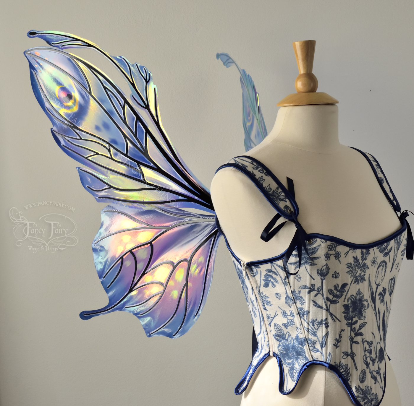 Ready to Ship Datura / Pansy 'Bluebell' Painted Iridescent Convertible Fairy Wings with Black Veins