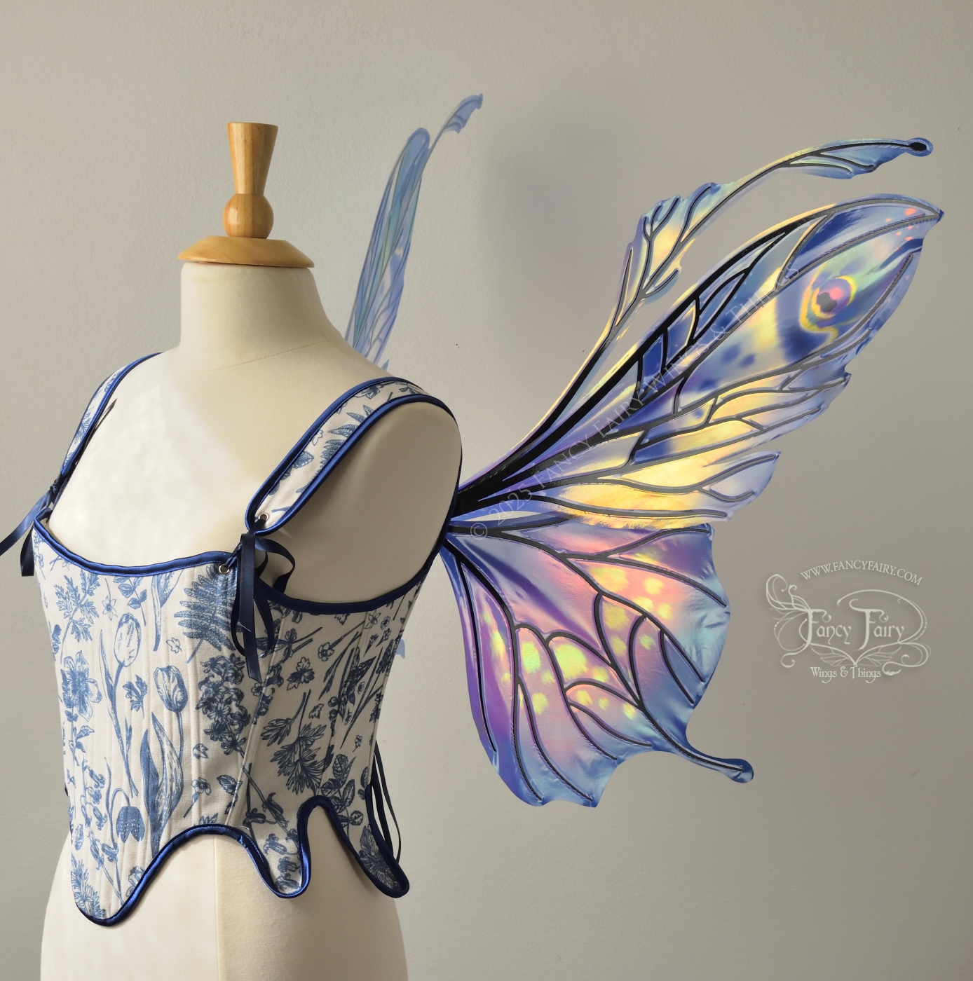 Ready to Ship Datura / Pansy 'Bluebell' Painted Iridescent Convertible Fairy Wings with Black Veins