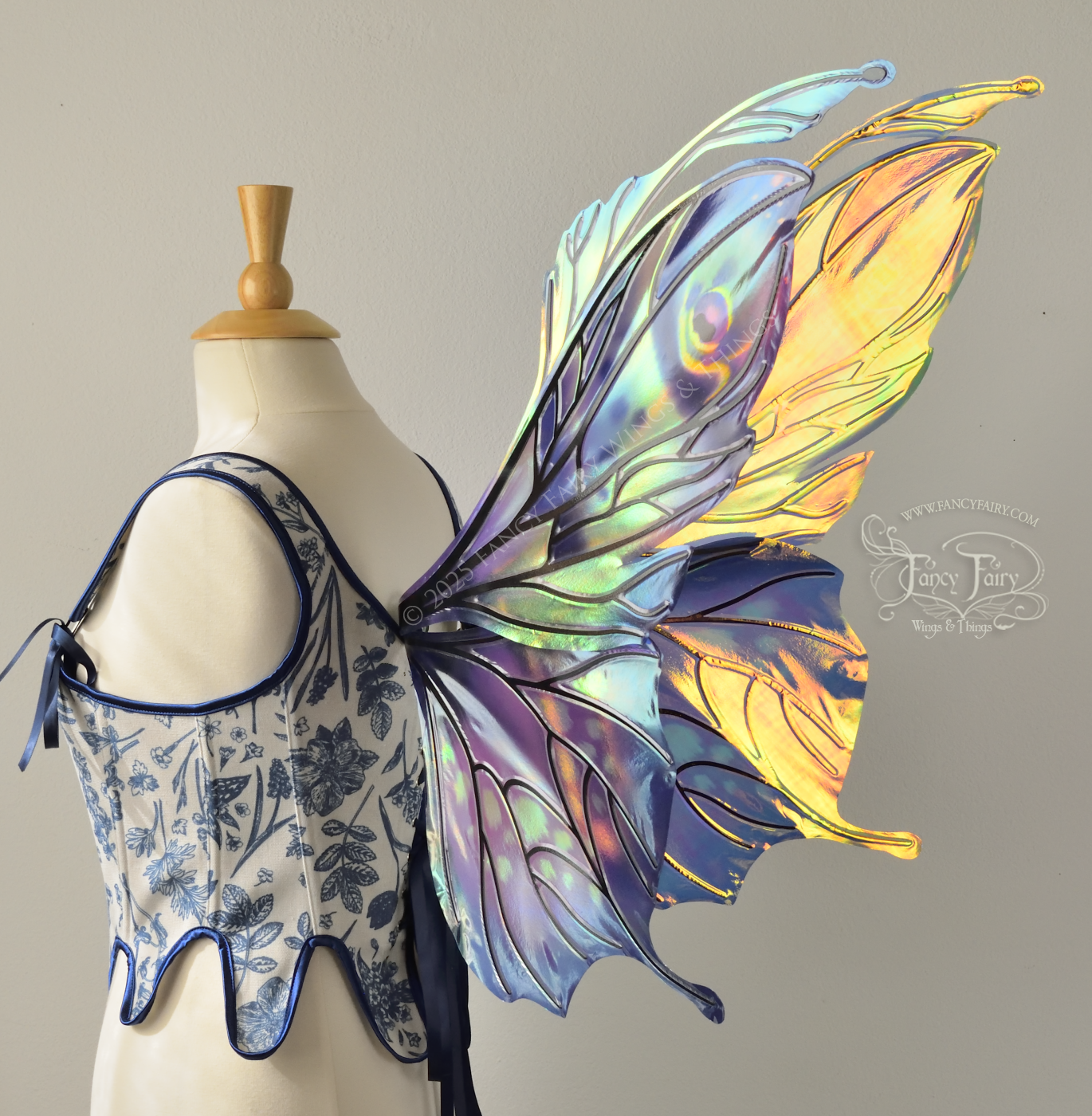 Ready to Ship Datura / Pansy 'Bluebell' Painted Iridescent Convertible Fairy Wings with Black Veins