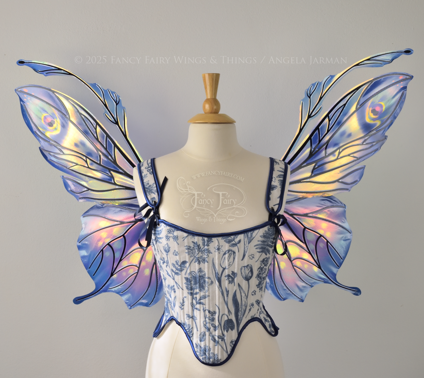 Ready to Ship Datura / Pansy 'Bluebell' Painted Iridescent Convertible Fairy Wings with Black Veins