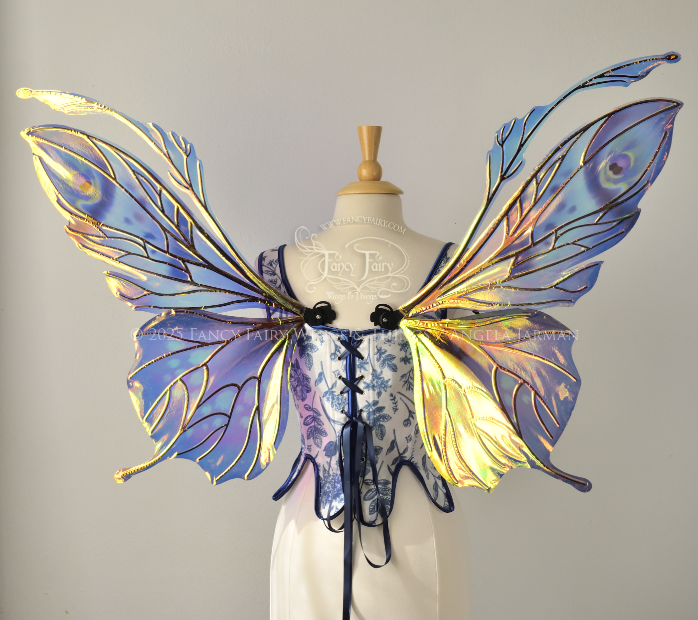 Ready to Ship Datura / Pansy 'Bluebell' Painted Iridescent Convertible Fairy Wings with Black Veins