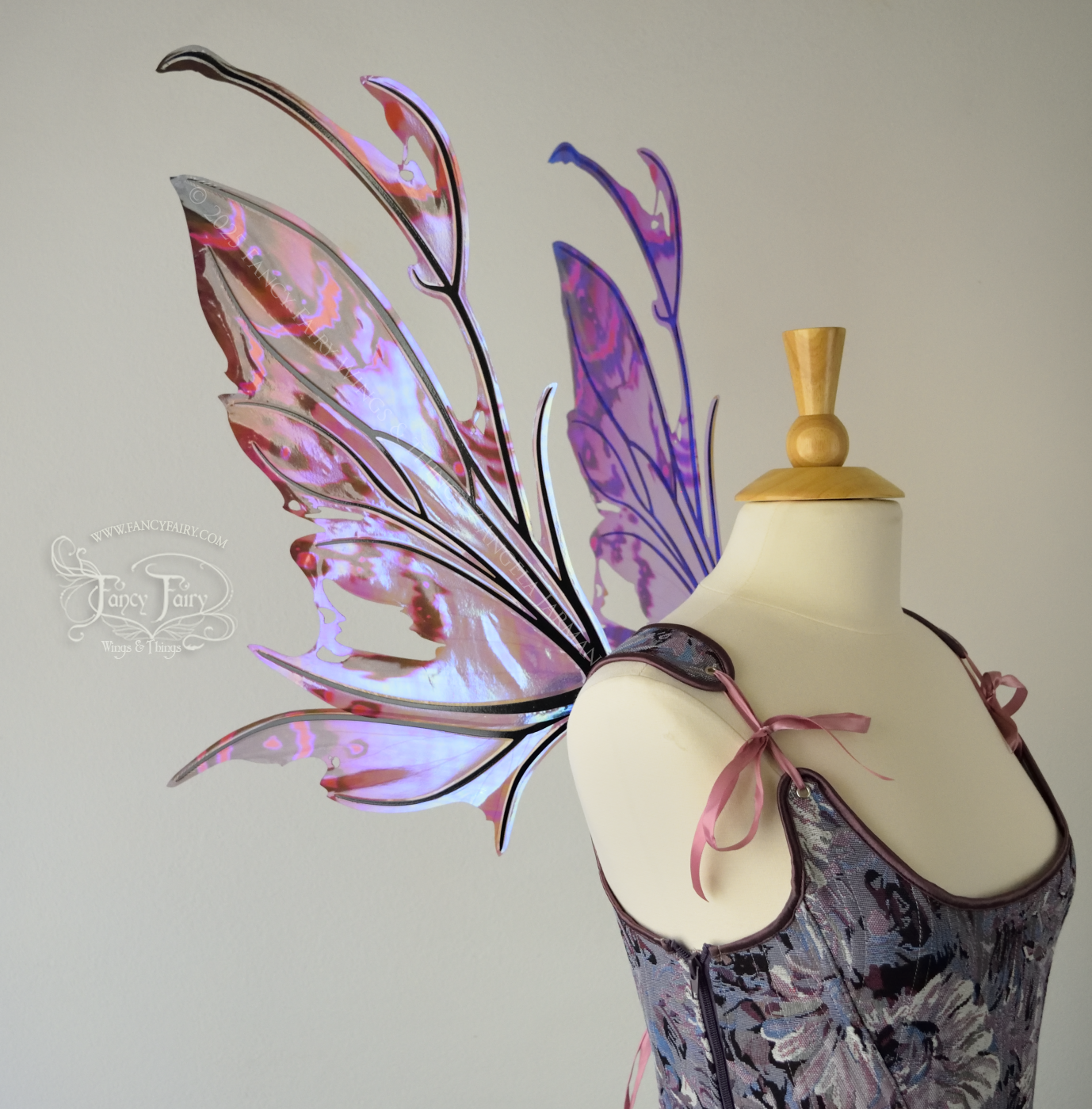 Ready to Ship Kira Iridescent Convertible Painted Fairy Wings in "Blood Velvet" with black veins