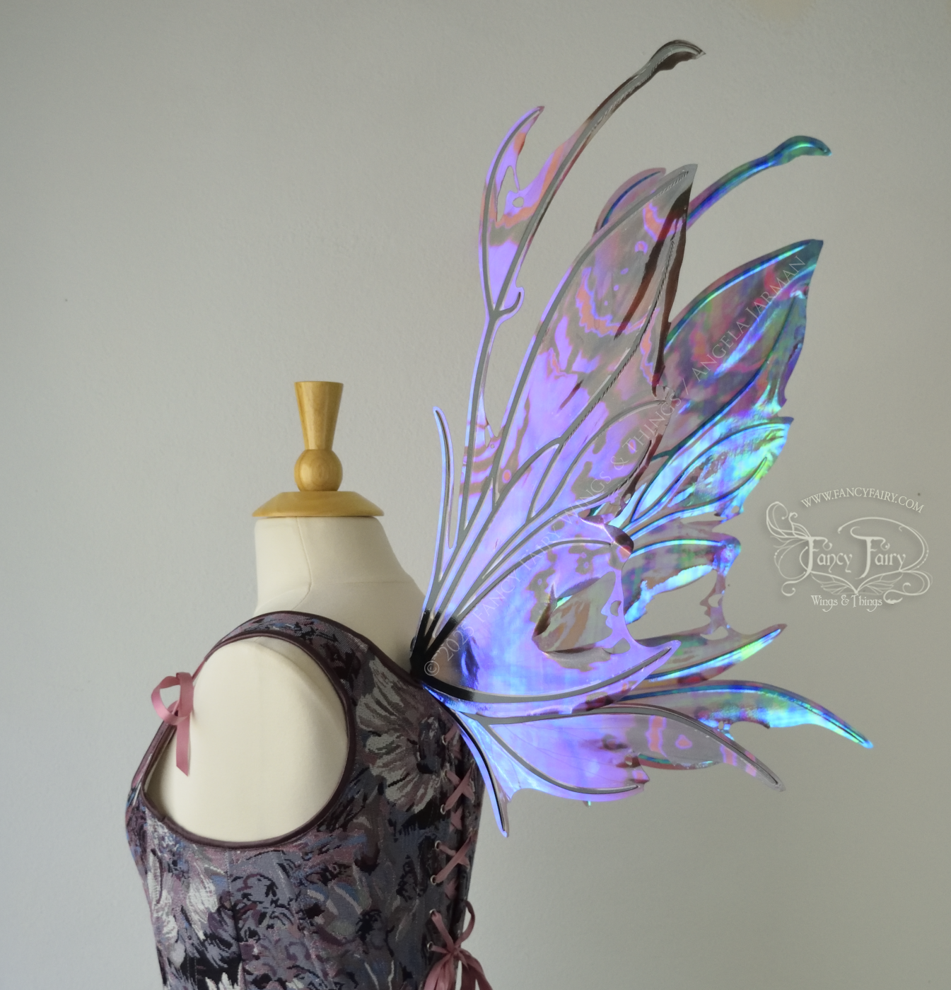 Ready to Ship Kira Iridescent Convertible Painted Fairy Wings in "Blood Velvet" with black veins