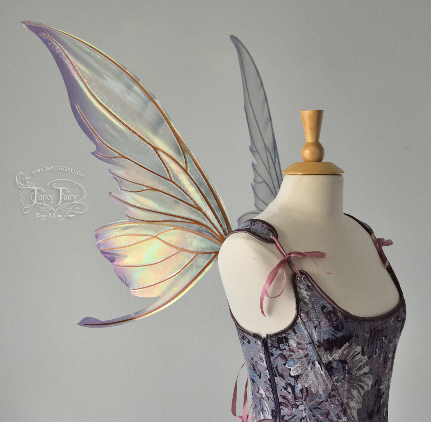 Ready to Ship Titania Iridescent Convertible Painted Fairy Wings in "Lavender Sage" with copper veins