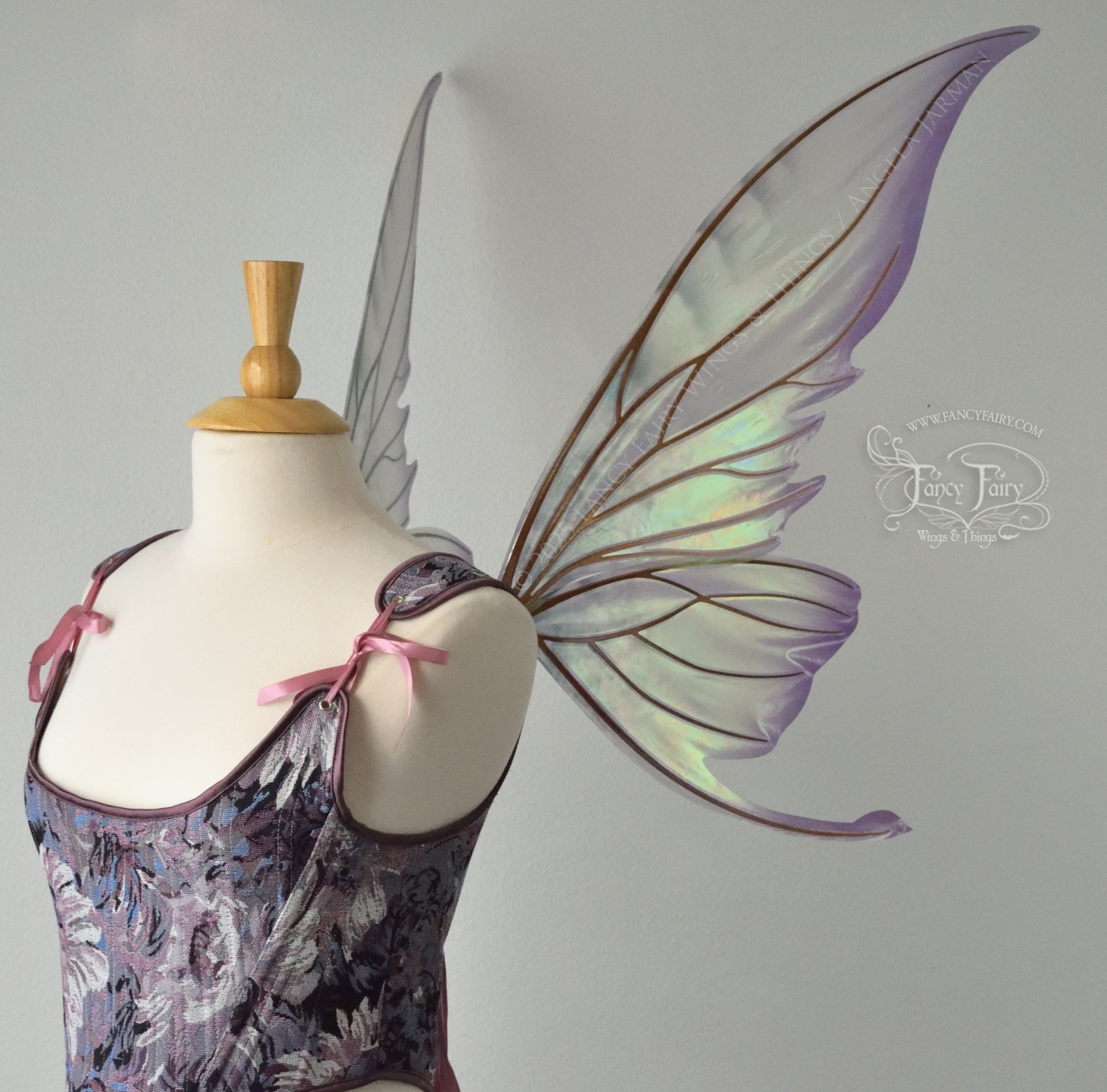 Ready to Ship Titania Iridescent Convertible Painted Fairy Wings in "Lavender Sage" with copper veins