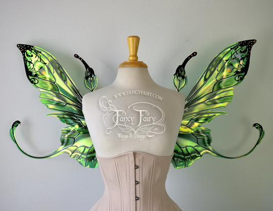 Elvina "Absinthe & Arsenic" Flocked Iridescent Convertible Fairy Wings with AB Crystals