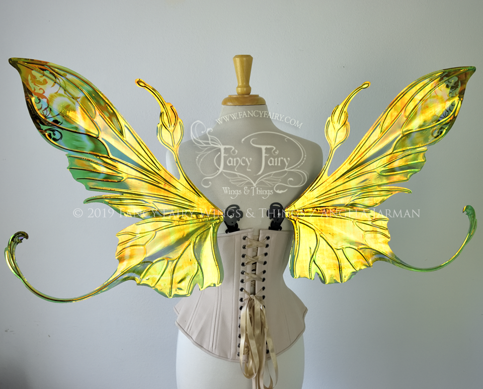 Elvina "Absinthe & Arsenic" Flocked Iridescent Convertible Fairy Wings with AB Crystals
