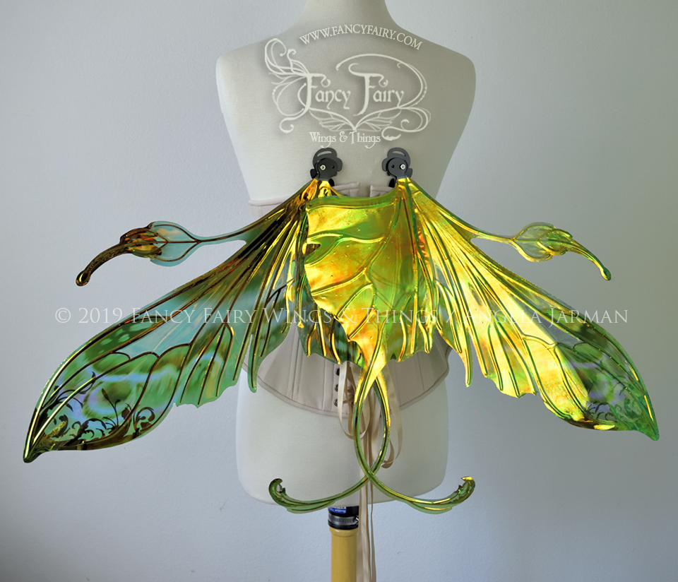 Elvina "Absinthe & Arsenic" Flocked Iridescent Convertible Fairy Wings with AB Crystals