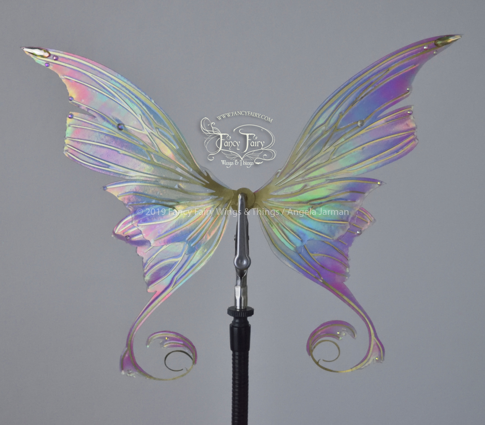 Aphrodite 5 inch Doll & Accessory Fairy Wings in Pastel Rainbow with Brass Veins & Crystals
