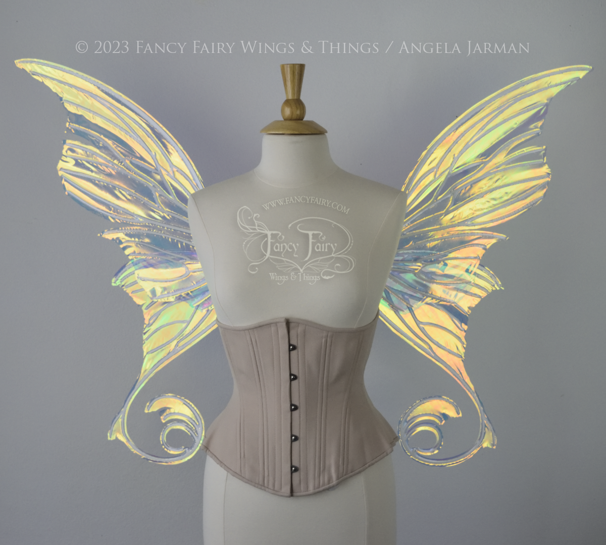 Aphrodite Convertible Iridescent Fairy Wings in Clear Diamond Fire with White Veins