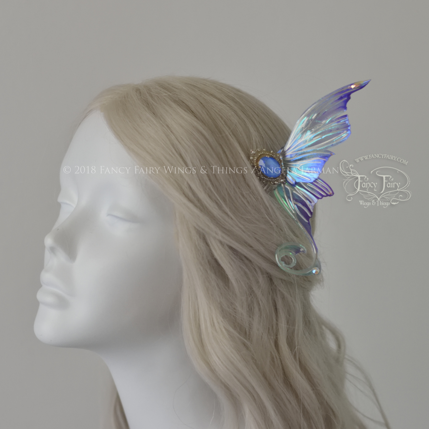 Aphrodite 3 and 1/2 inch Oceanic Fairy Wing Hair Combs with Silver Veins
