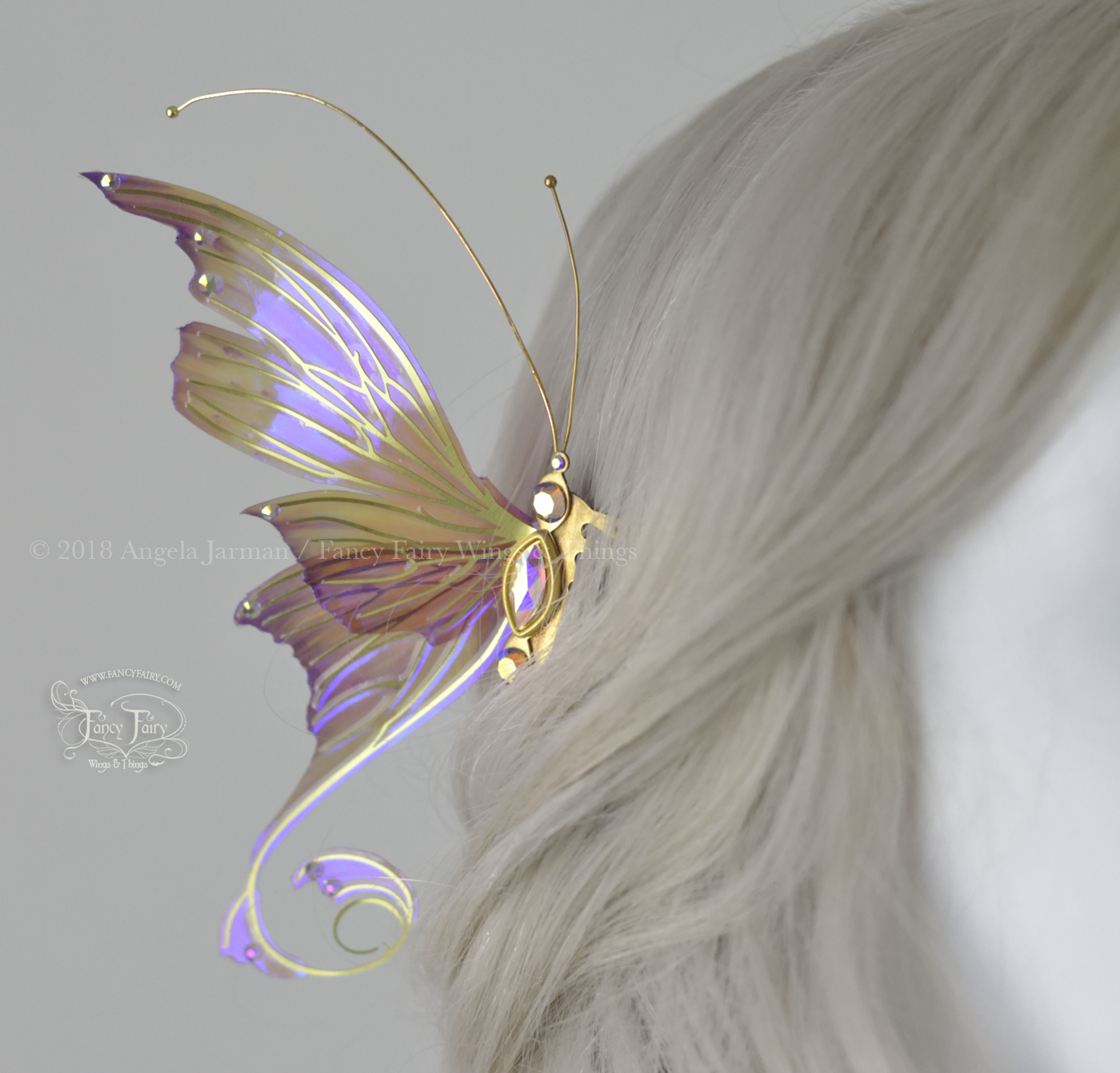 Aphrodite 3 and 1/2 inch Violet Rose Fairy Wing Hair Combs with Brass Veins