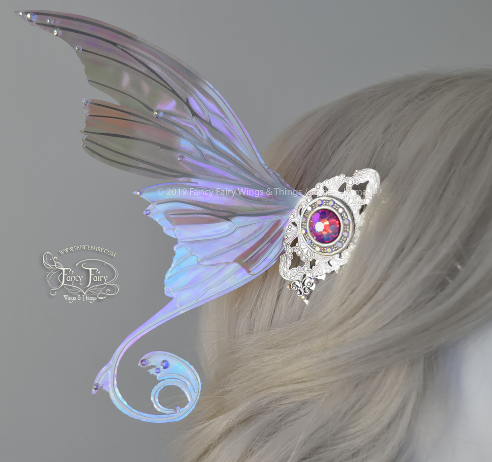 Aphrodite 5 inch Pastel Lilac Fairy Wing Hair Combs with Silver Veins