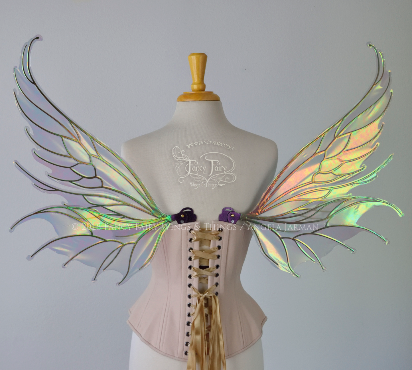 Aquatica Iridescent Convertible Fairy Wings in Patina with Chameleon Cherry Violet Glitter veins