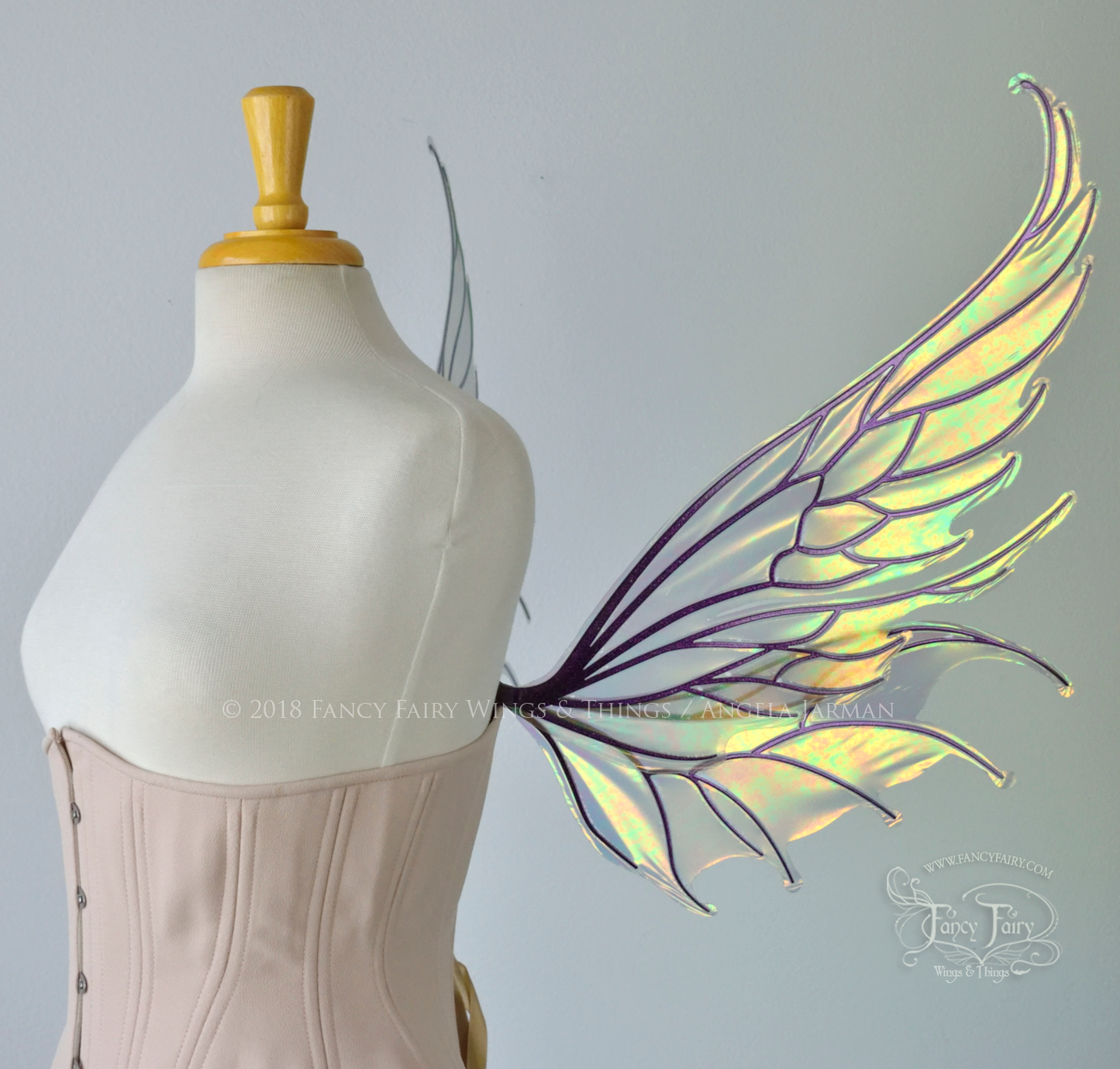 Aquatica Iridescent Convertible Fairy Wings in Patina with Chameleon Cherry Violet Glitter veins