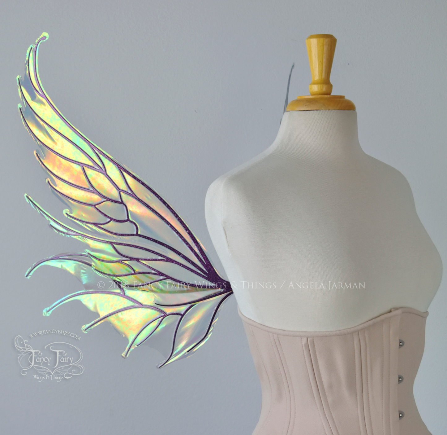 Aquatica Iridescent Convertible Fairy Wings in Patina with Chameleon Cherry Violet Glitter veins