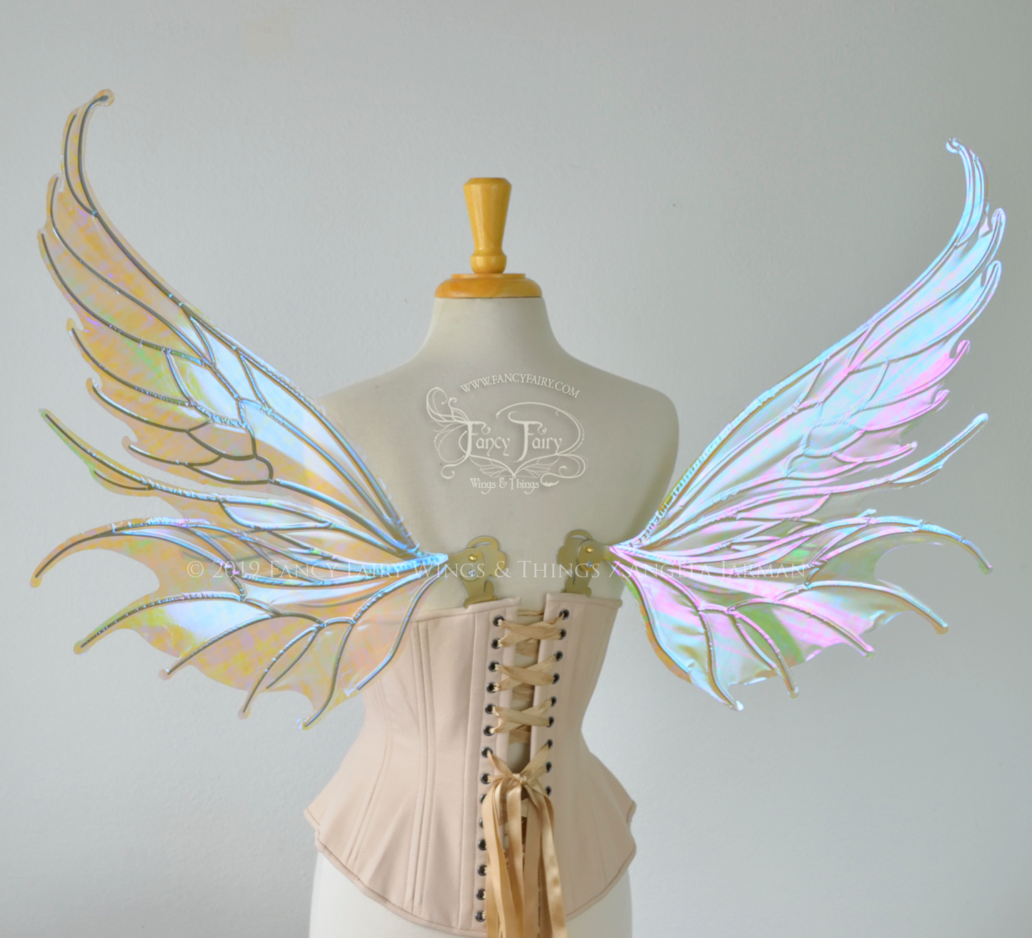 Aquatica Iridescent Convertible Fairy Wings in Opal with Candy Gold veins