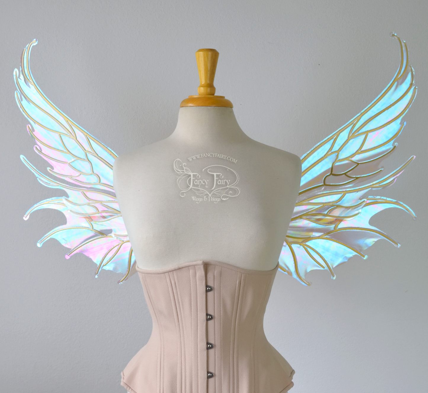Aquatica Iridescent Convertible Fairy Wings in Opal with Candy Gold veins