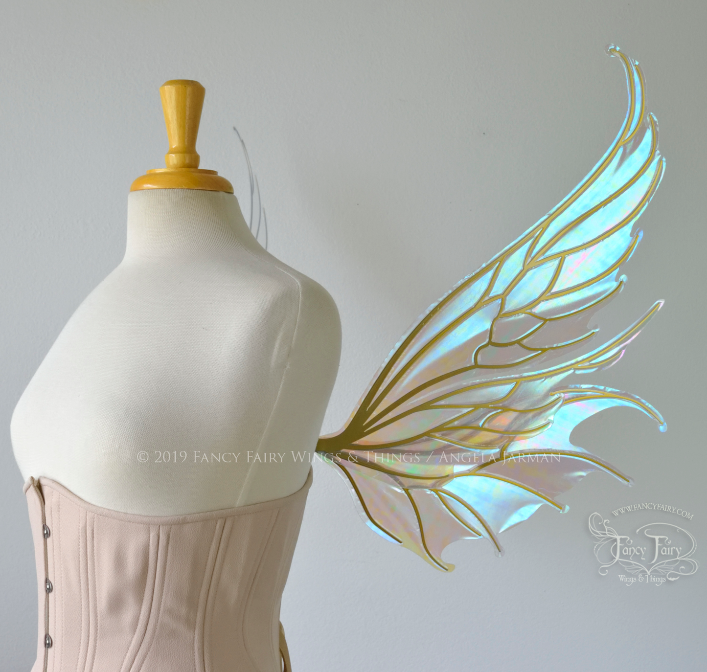 Aquatica Iridescent Convertible Fairy Wings in Opal with Candy Gold veins