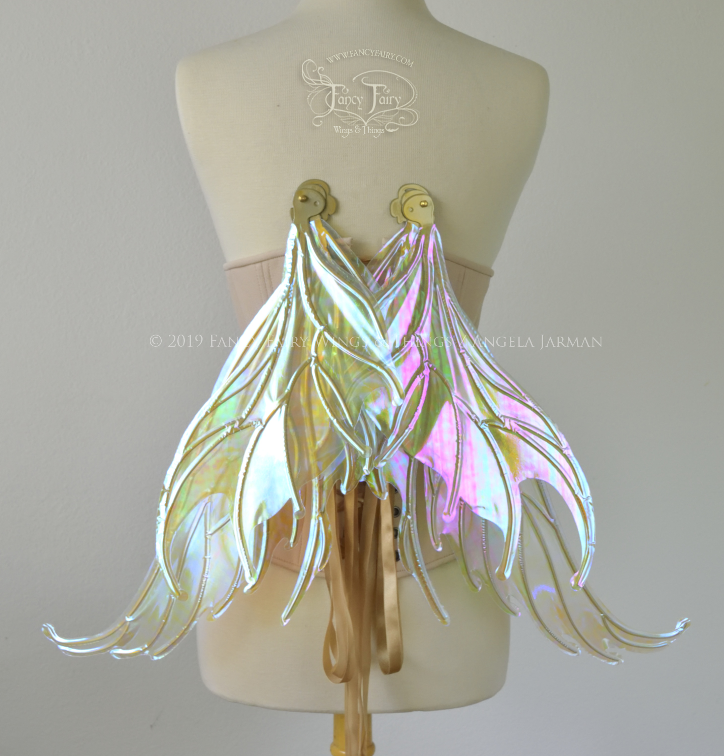Aquatica Iridescent Convertible Fairy Wings in Opal with Candy Gold veins