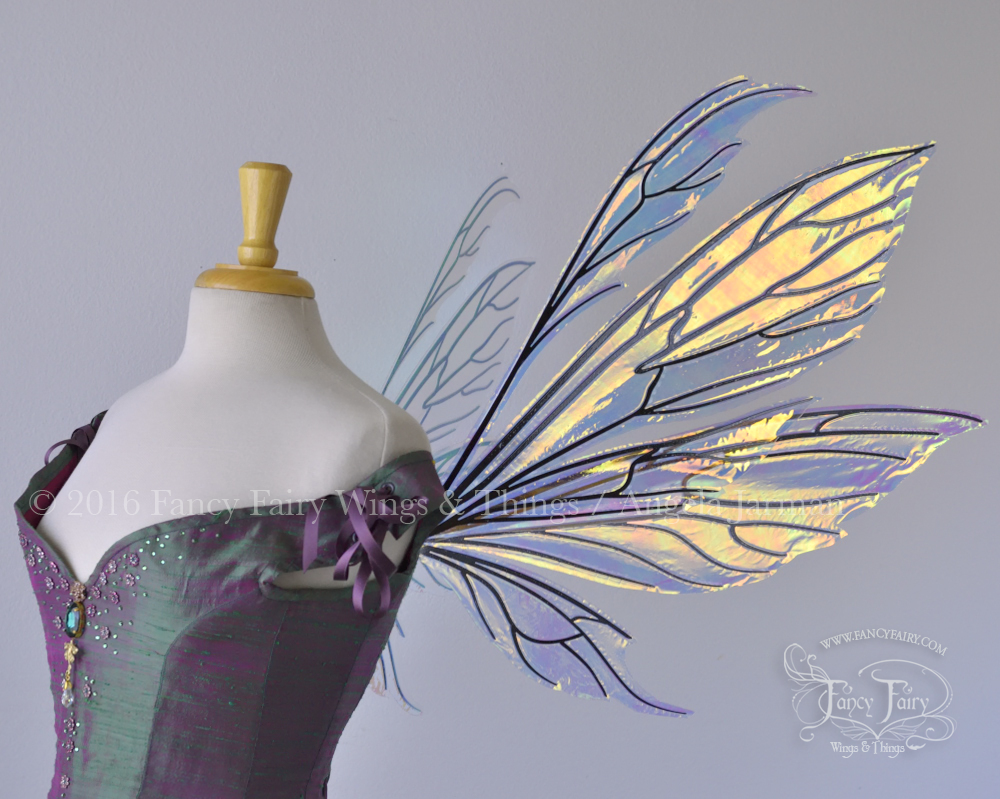 Aynia Iridescent Fairy Wings in Diamond Fire Iridescent with Black veins