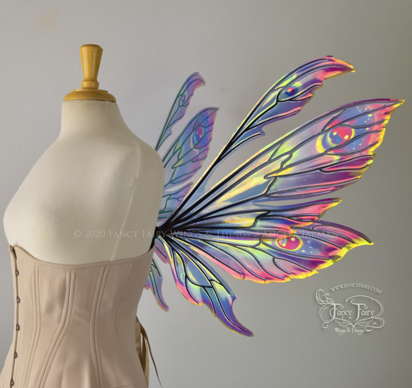 Aynia "Electric Rainbow" Painted Convertible Iridescent Fairy Wings with Black Veins