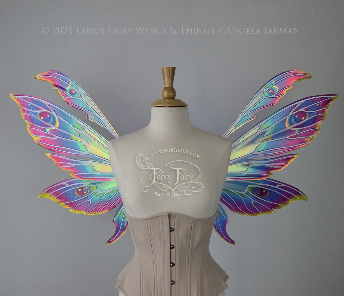 Aynia "Electric Rainbow" Painted Convertible Iridescent Fairy Wings with White Veins