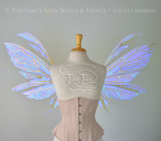 Aynia Convertible Iridescent Fairy Wings in Ultraviolet Iridescent with Candy Gold veins