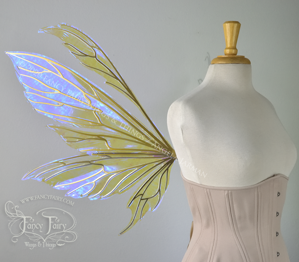 Aynia Convertible Iridescent Fairy Wings in Ultraviolet Iridescent with Candy Gold veins