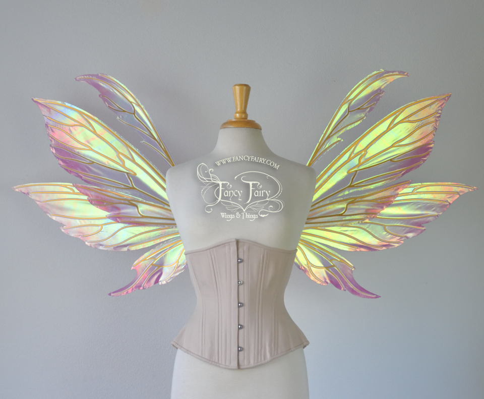 Aynia "Rose Blush" Painted Iridescent Fairy Wings with Gold Veins