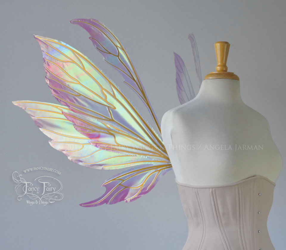 Aynia "Rose Blush" Painted Iridescent Fairy Wings with Gold Veins