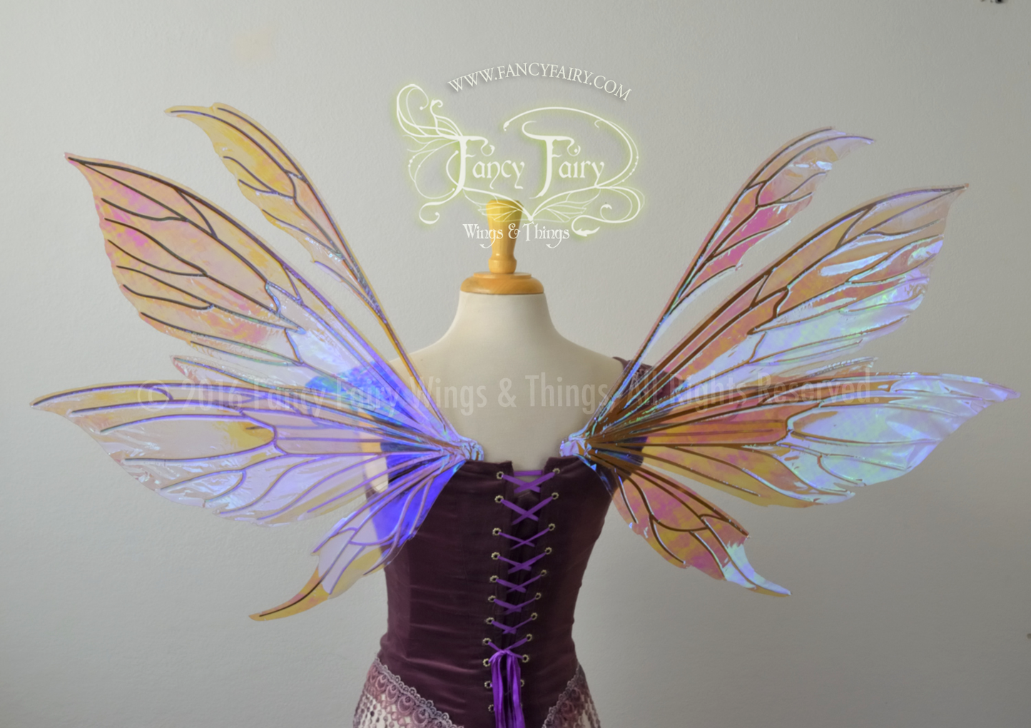 Aynia Iridescent Fairy Wings in Lilac with Gold veins