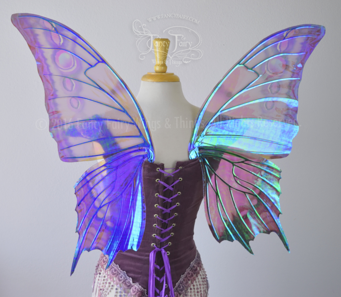 Gertrude Painted Iridescent Butterfly Fairy Wings in Purples with Black veins