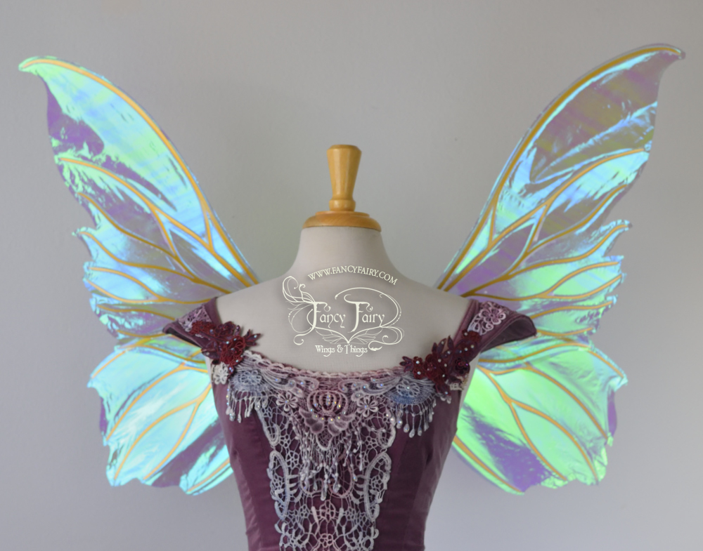 Clarion Iridescent Fairy Wings in Aquamarine with Gold veins