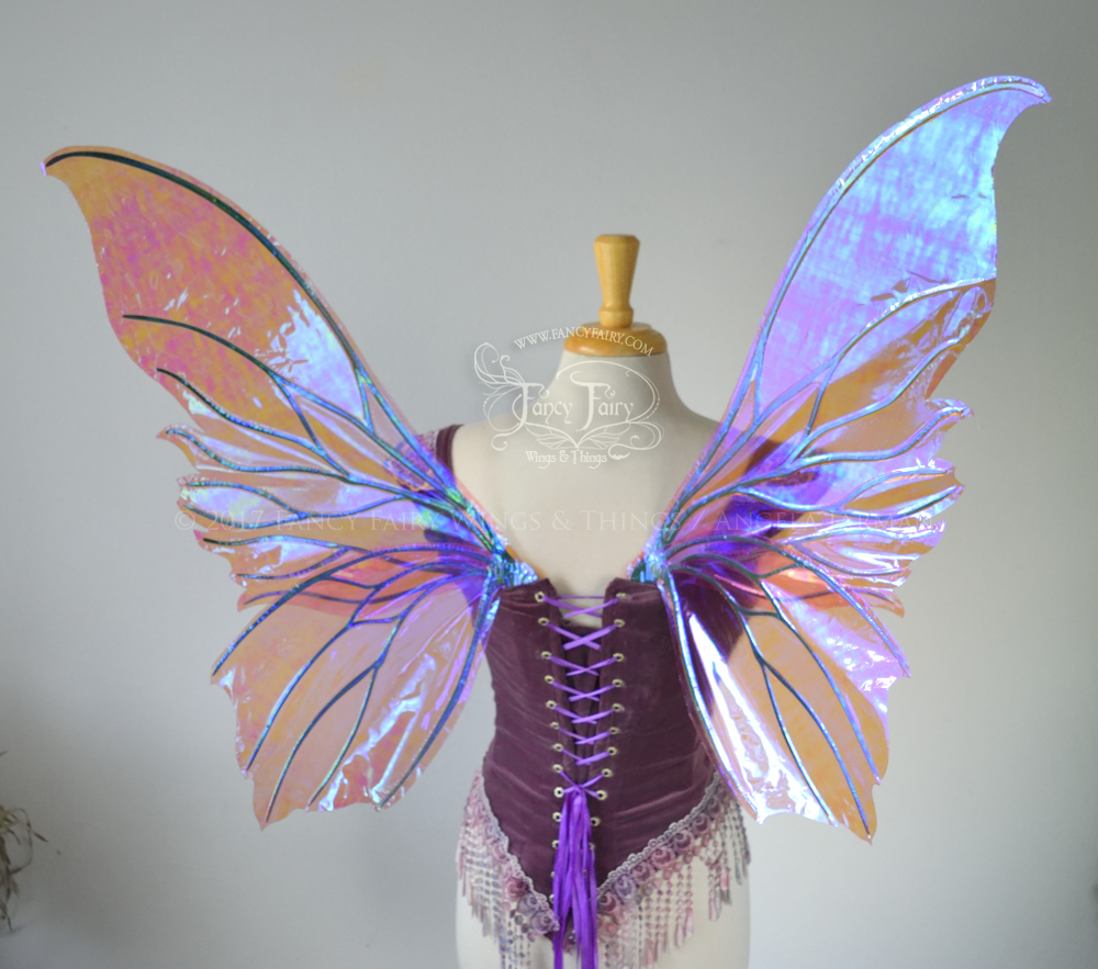 Clarion Iridescent Fairy Wings in Berry with Green veins