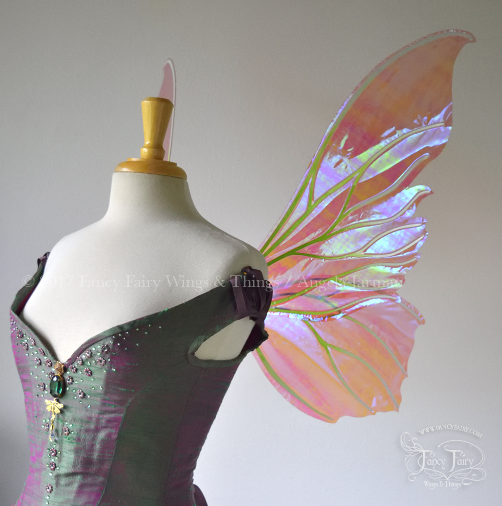 Clarion Iridescent Fairy Wings in Berry with Green and White Ombre veins