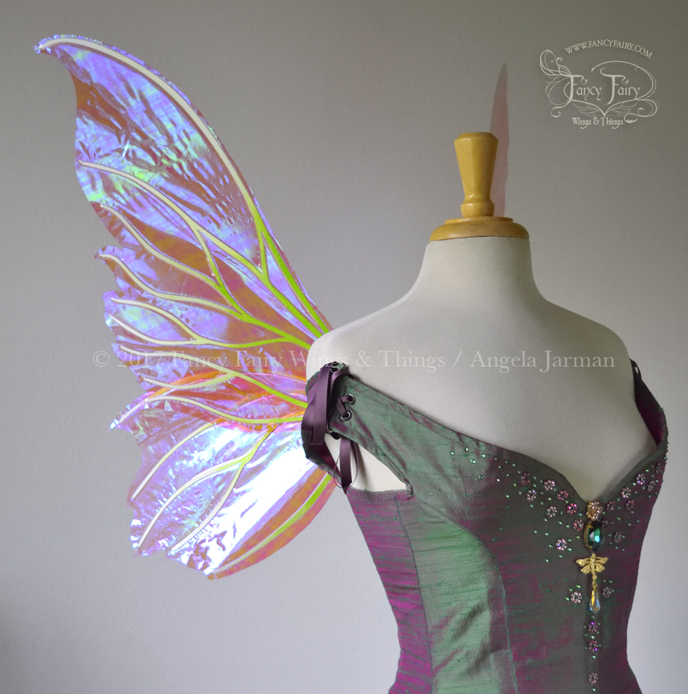 Clarion Iridescent Fairy Wings in Berry with Green and White Ombre veins