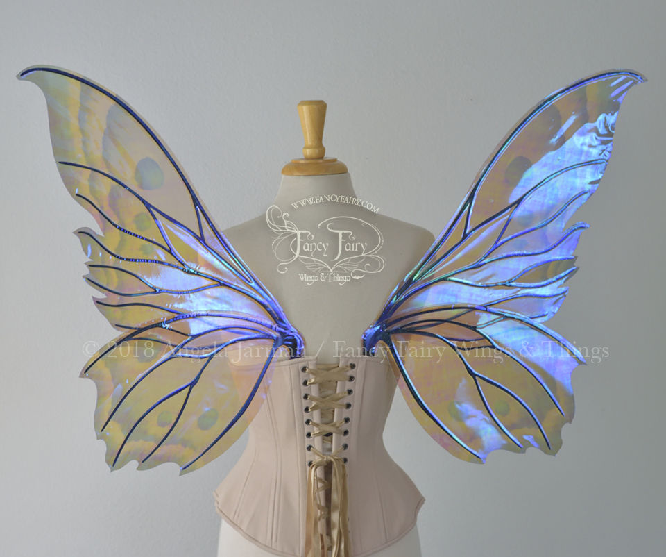 Clarion Iridescent Fairy Wings in Blue Moth Pattern