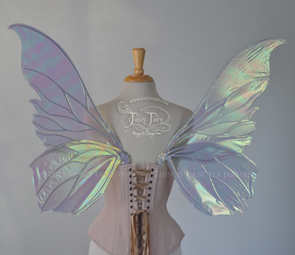 Clarion Iridescent Fairy Wings in Patina Green with Pearl Veins