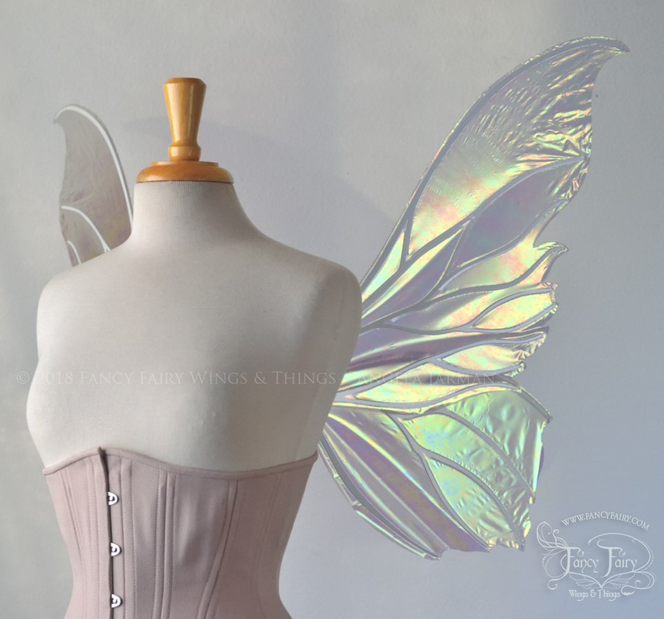 Clarion Iridescent Fairy Wings in Patina Green with Pearl Veins
