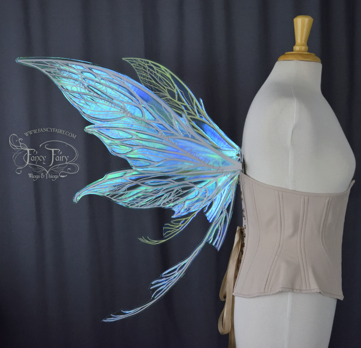 Colette Convertible Iridescent "Pix" Fairy Wings in Absinthe with white veins