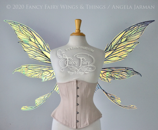 Colette Convertible Iridescent "Pix" Fairy Wings in Clear Diamond Fire with Black veins