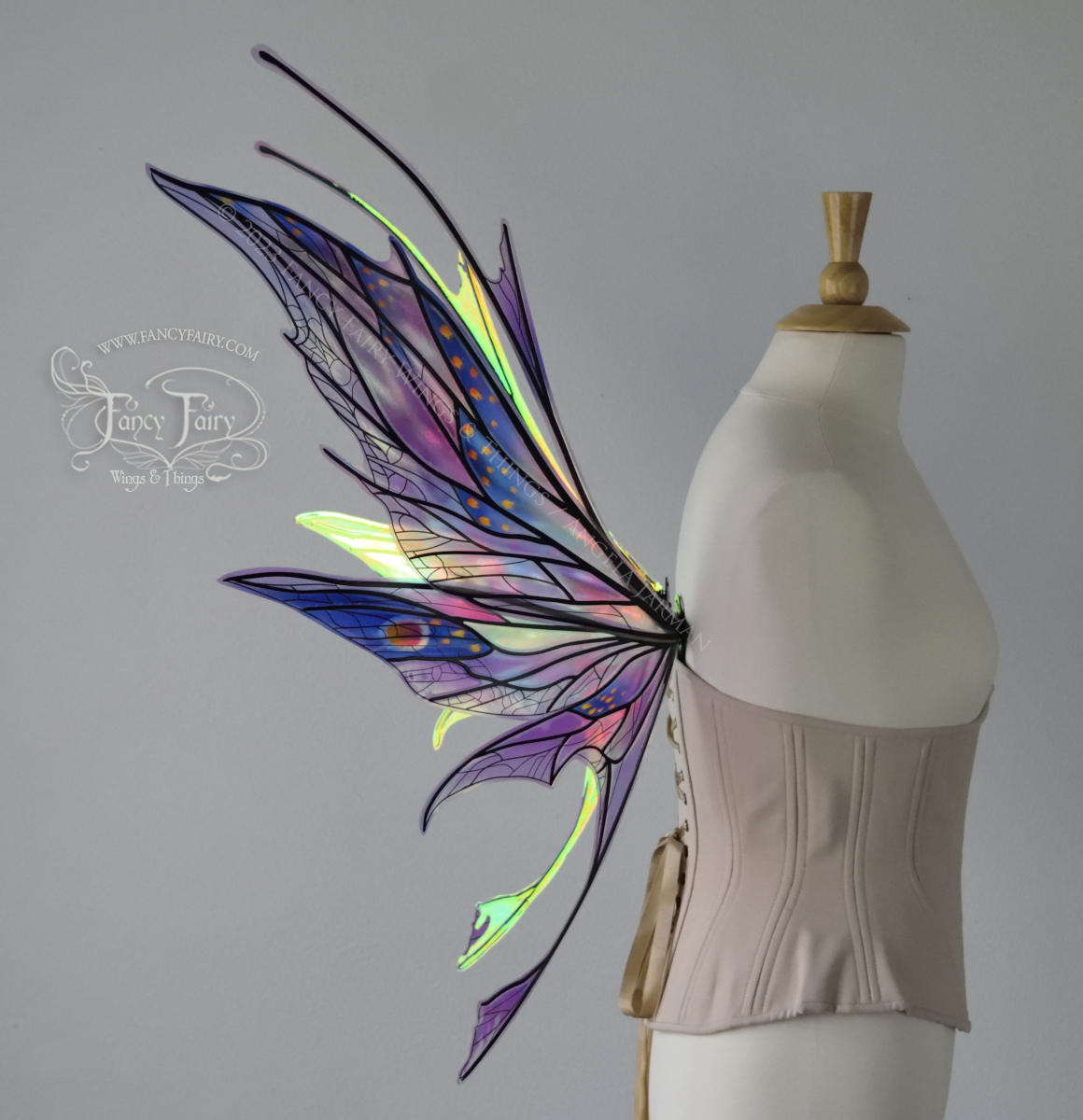 Cosette Convertible Iridescent "Pix" Painted Fairy Wings in Lavender Fire, Ready to Ship