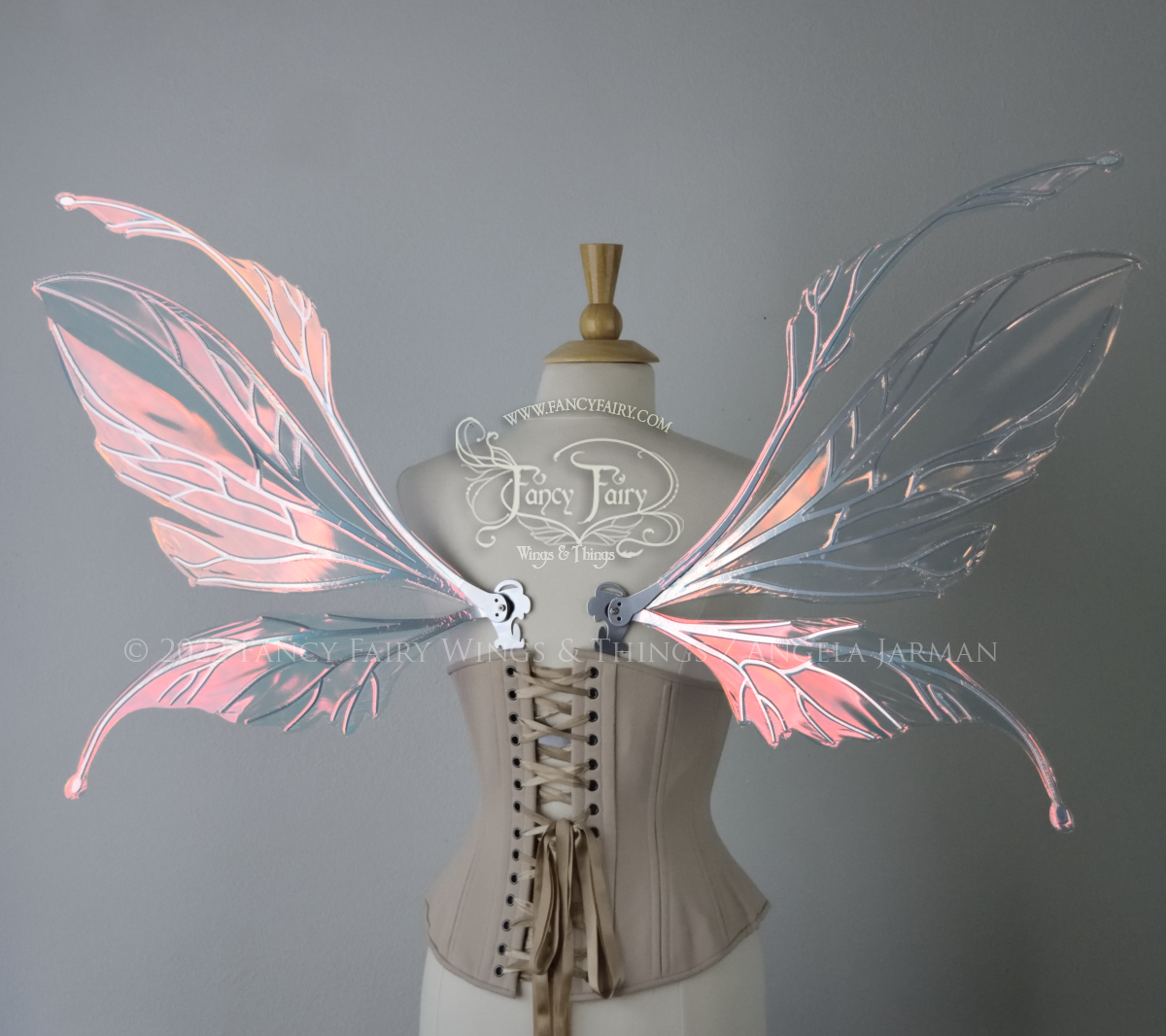 Datura Iridescent Convertible Fairy Wings in Clear Blush with Silver veins, Ready to Ship