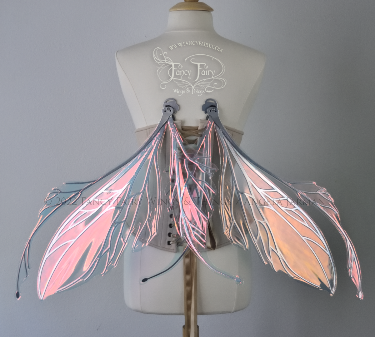 Datura Iridescent Convertible Fairy Wings in Clear Blush with Silver veins, Ready to Ship
