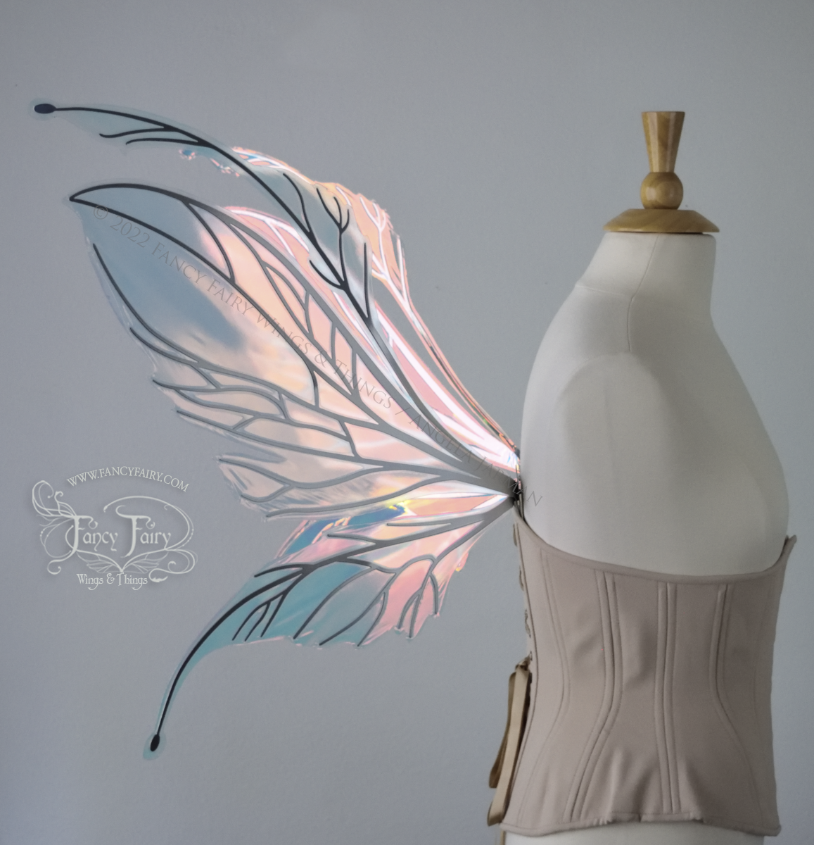 Datura Iridescent Convertible Fairy Wings in Clear Blush with Silver veins, Ready to Ship