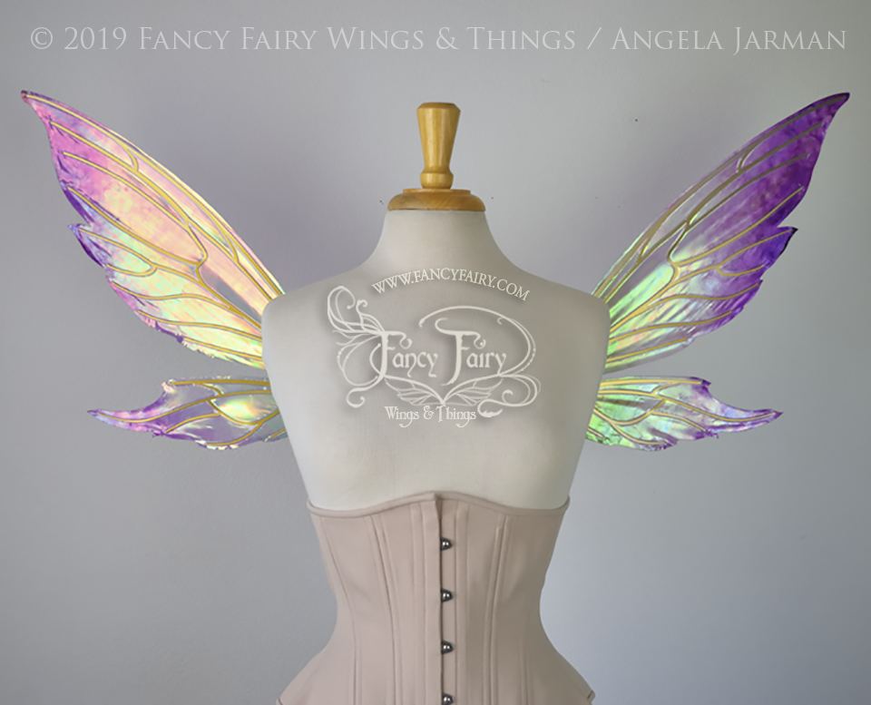 Econo Aynia Iridescent Convertible Fairy Wings Painted in Purple & Green with Candy Gold veins