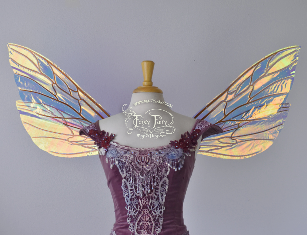 Ellette Iridescent Fairy Wings in Clear Diamond Fire with Copper Veins