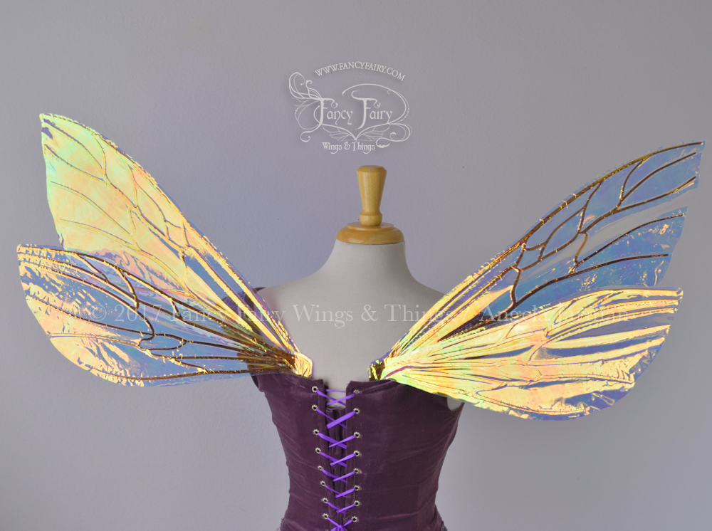 Ellette Iridescent Fairy Wings in Clear Diamond Fire with Copper Veins